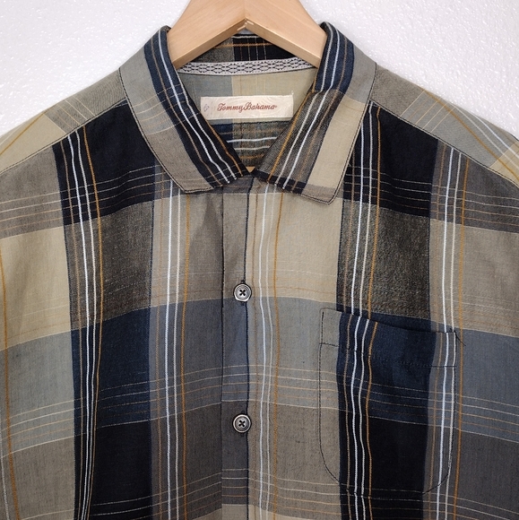 Tommy Bahama Plaid Linen Silk Casual Button Down Shirt - Picture 9 of 16